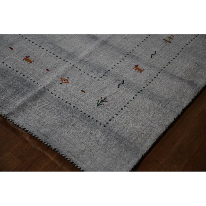 Hand Knotted Oriental 100% Wool Carpet Tribal Tribal Greys & Charcoal Gabbeh Area Rug - 9' 10'' X 7' 11''