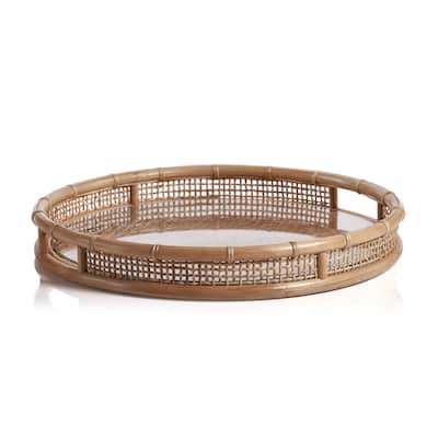 Larissa Round Rattan Serving Tray w/ Glass Insert
