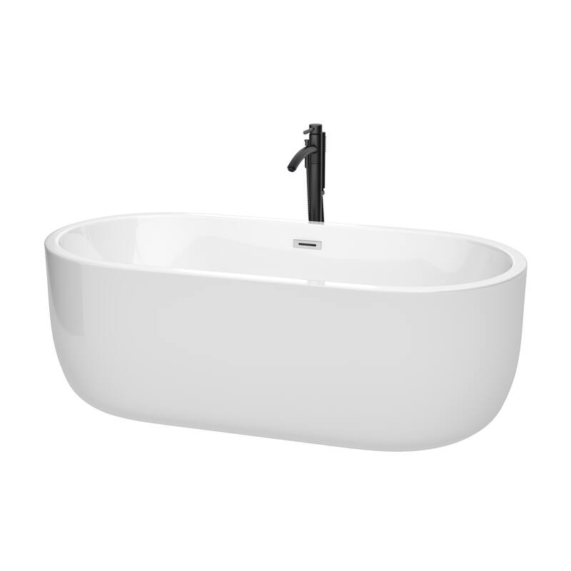 Wyndham Collection Juliette 67" Freestanding Acrylic Soaking Tub with - White / Polished Chrome Trim / Matte Black Faucet