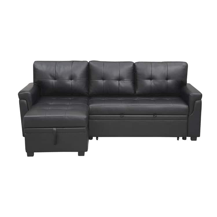 Modern Reversible Convertible Sleeper Sectional Sofa Bed - L-Shape with Storage Chaise, Wide Armrest and Durable Legs