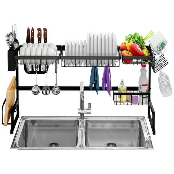 LANGRIA Dish Drying Rack Over Sink Stainless Steel Drainer Shelf, 2-Tier  Utensils Holder Display Stand,37.4 Inches Width - Bed Bath & Beyond -  29001935