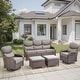 preview thumbnail 81 of 189, Pocassy Outdoor Wicker Sofa with Swivel Chair Fire Pit Table Furniture Set. Brown Wicker & Gray Cushion - 5 Pieces Sofa Siwvel Chair with  Ottoman