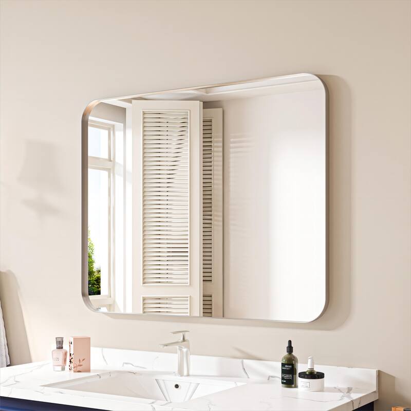 Organnice Rectangular Aluminum Frame Vanity Bathroom Mirror with Clear Glass - 32*40 - Silver
