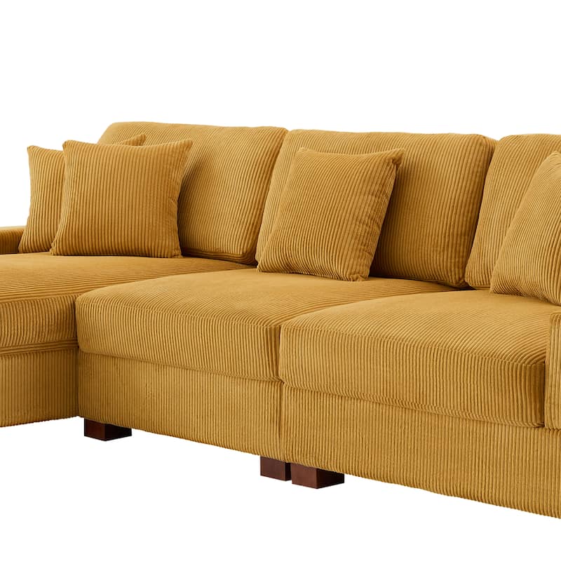 118" W Corduroy L-shape Modular Sectional Sofa with Pillows