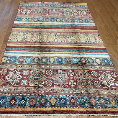 HERAT ORIENTAL Handmade Super Kazak Khorjeen Design Wool Rug - 5'9" x 8'11"