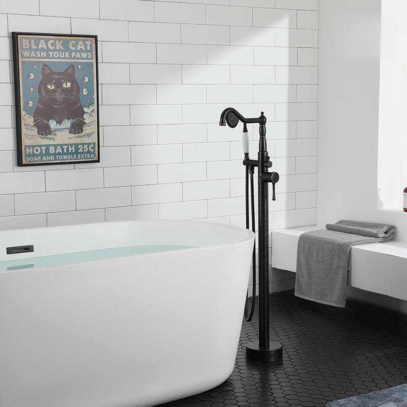 Single Handle Freestanding Tub Filler Faucet with Handshower