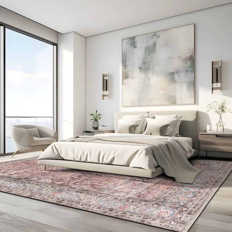 World Rug Gallery Vintage Distressed Bordered Washable Area Rug