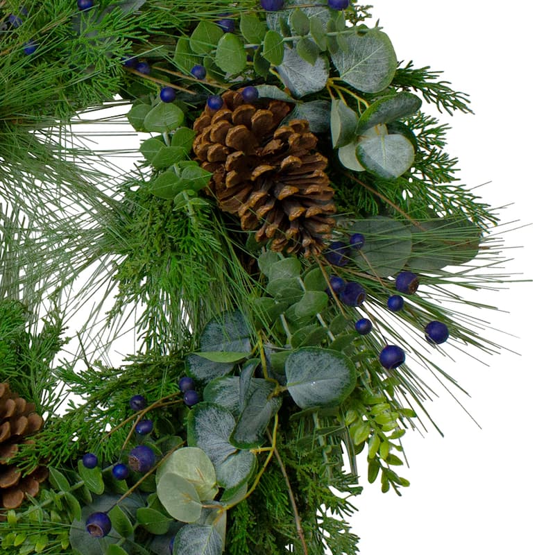 Blueberry Eucalyptus Pine Artificial Christmas Wreath 28" Unlit
