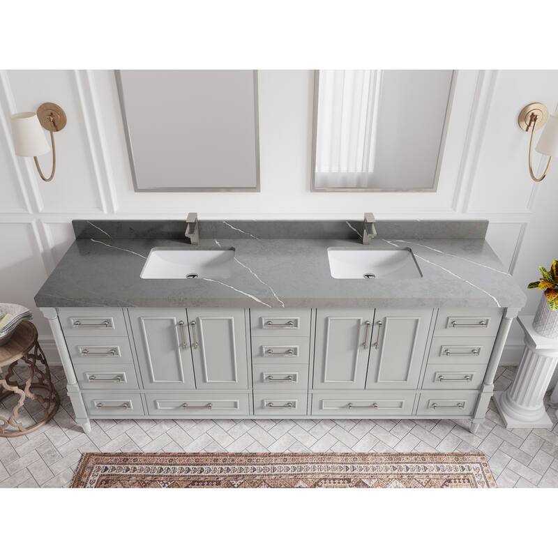 Willow Collections 84 in. W x 22 in. D Aberdeen Double Bowl Sink Bathroom Vanity with Countertop - 2" Piatra Gray - Coventry Gray