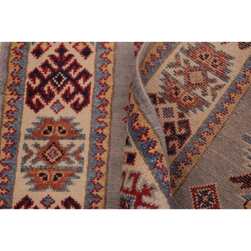 Rustic Super Kazak Anaya Silver/Beige Hand Knotted Wool Runner - 2'8'' x 9'7''