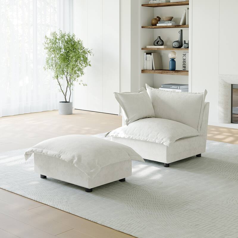 Casual 40"W Oversized Soft Comfy Cloud Chenille Chaise Lounge with Ottoman