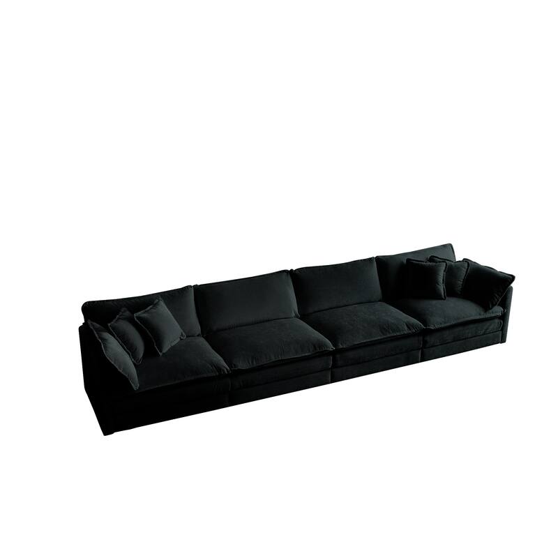 Modern Modular Four Seater Sofa with Chenille Upholstery and Configurable Cushions for Living Room and Guest Room