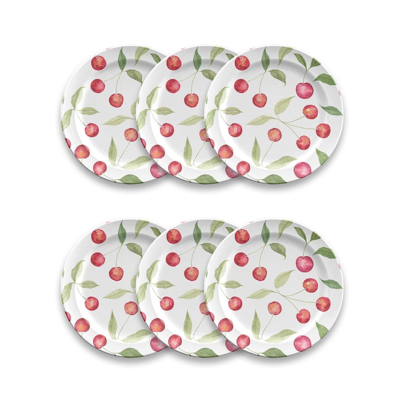 Abode Homewares Berries & Cherries Melamine Salad Plate - Multicolor - 8.5" - Set of 6 - 6 Piece