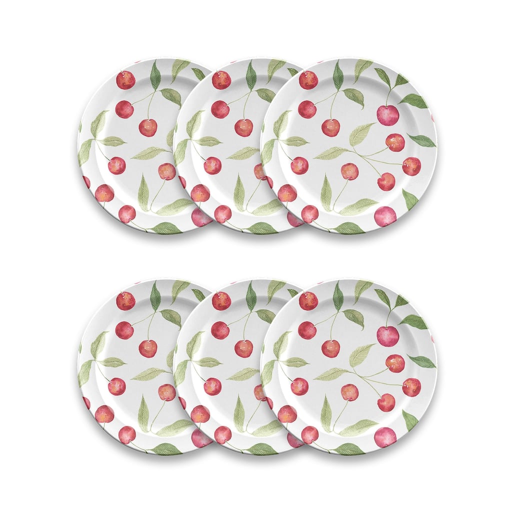 Abode Homewares by TarHong Berries & Cherries Salad Plate, 8.5 x 0.7", Set of 6