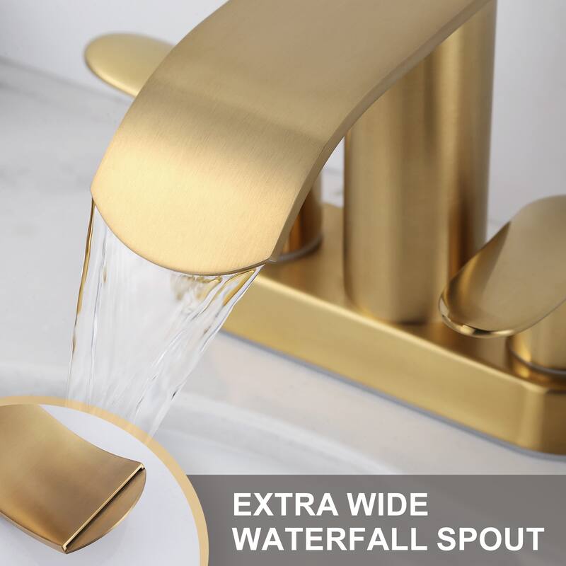 WOWOW 4 in. Centerset Double Handle Waterfall Bathroom Sink Faucet