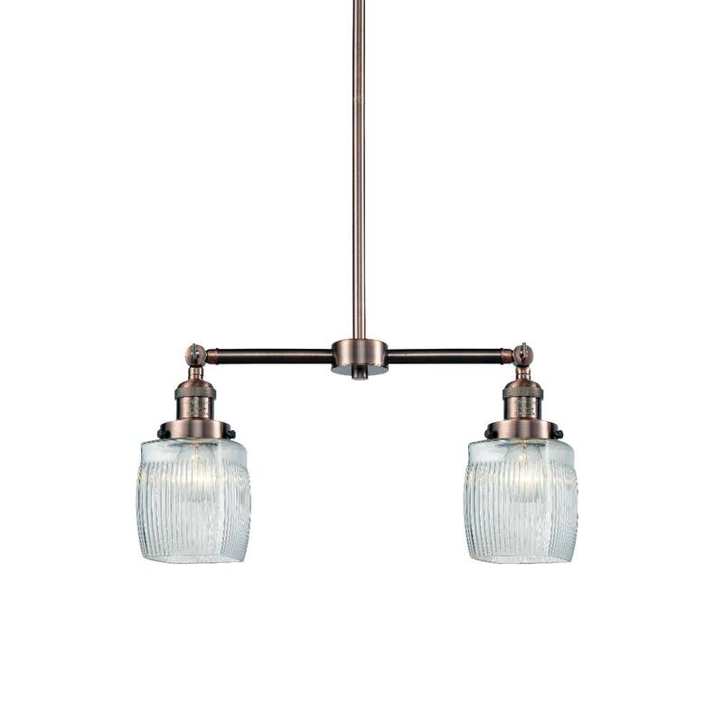 Innovations Lighting Colton 2 Light 22" Wide Linear Chandelier - Antique Copper / Thick Clear Halophane