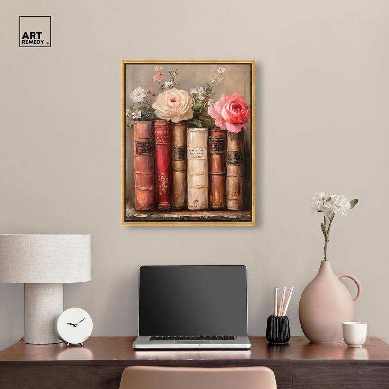 Bookshelf Bouquet III Canvas by Art Remedy