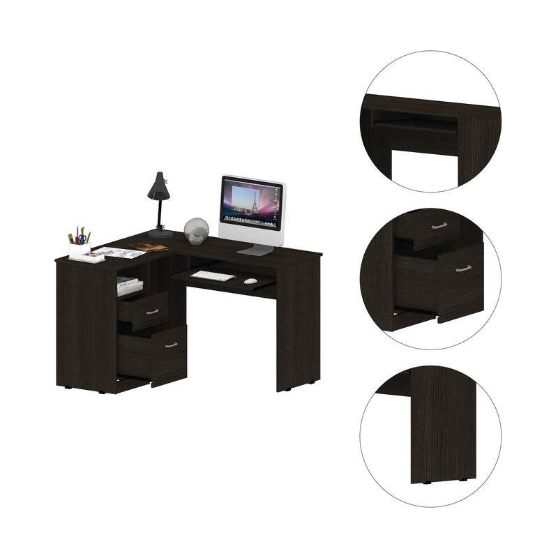 FM Furniture Raleigh L-Shaped Desk with Two Drawers, One Shelf and CPU Storage