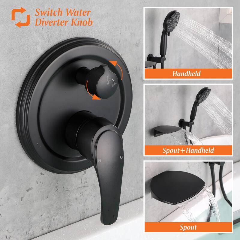 Wall Mounted Tub Faucet With Handheld Shower Waterfall Bathtub Faucet With Hand Shower Tub Filler With Pressure Balance Valve