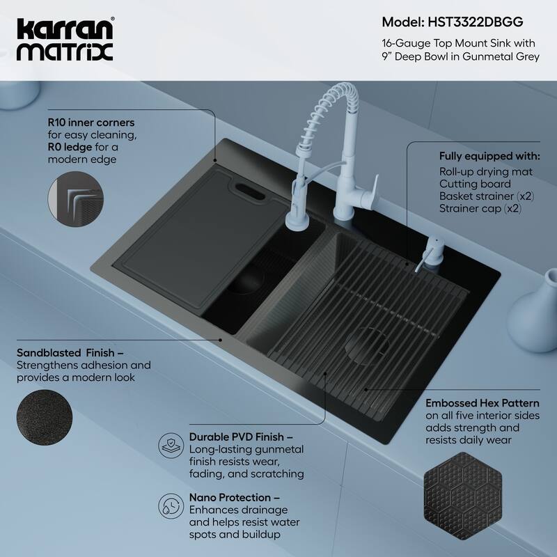 Karran USA HST3322DB Matrix 33" Drop In Double Basin Stainless Steel