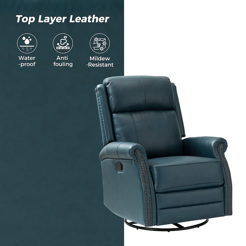 Alina Modern 20''w Genuine Leather Swivel Rocker Nursery Manual Recliner Chair with Rolled Arms by HULALA HOME