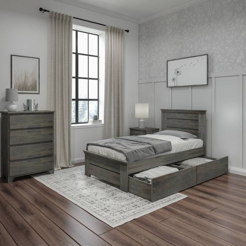 Max and Lily Farmhouse Twin Bed with Panel Headboard and Storage Drawers