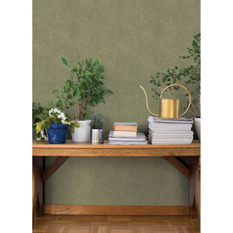 A-Street Prints Anara Green Geo Faux Grasscloth Wallpaper