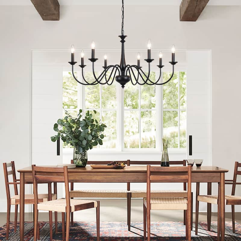 35.04" Wide 8-Light Traditional Industrial Chandelier, Candle Style Chandelier for Living Room Kitchen Island Dining Foyer