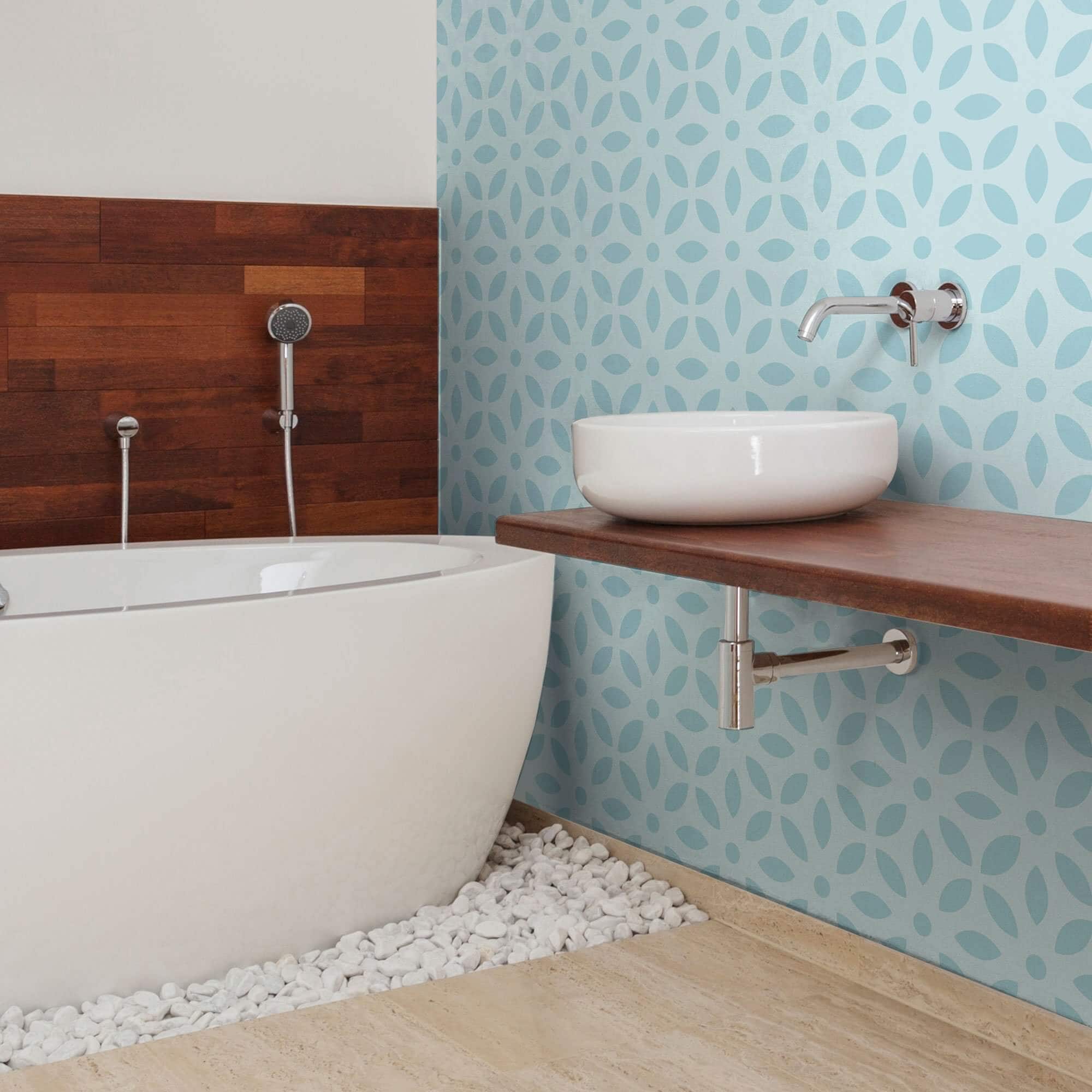 Blue Floral Geometric Peel and Stick Removable Wallpaper 185c