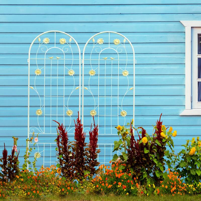 2 Pack Metal Garden Trellis 86.7" x 19.7" Rustproof Trellis for Climbing Plants Outdoor Flower Support Cream