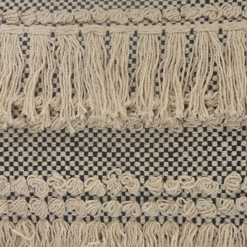 Handwoven Textured Stripe Square Throw Pillow with Fringe - 20" - Beige and Black