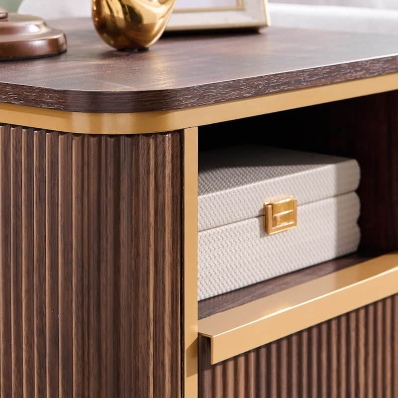 Modern Fluted Nightstand Set of 2 with Charging Station, End table