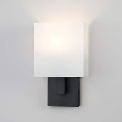 12in H Black Wall Sconce Light With White Fabric Shade