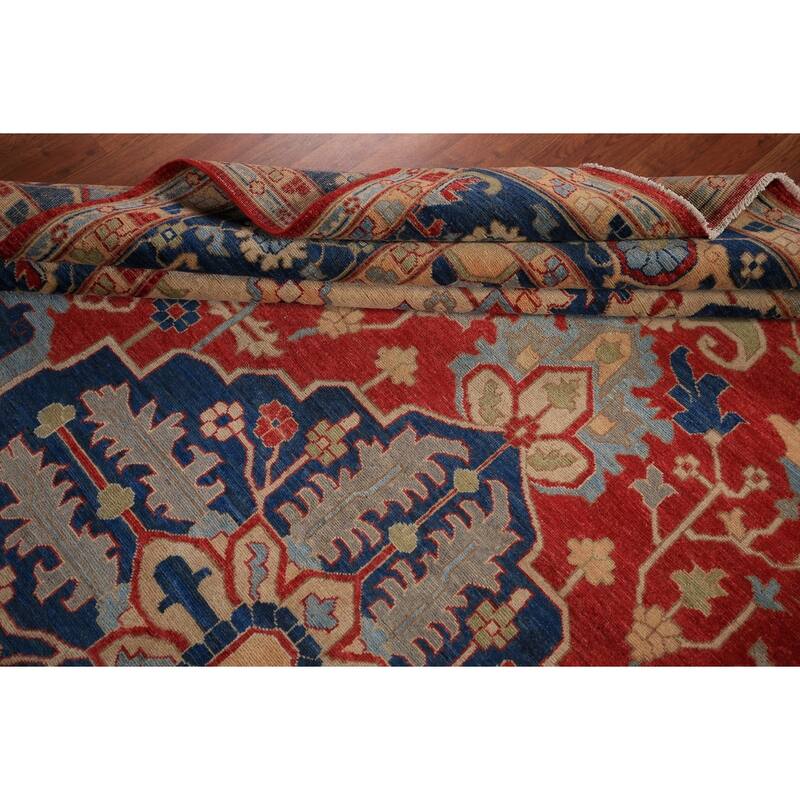 Heriz Serapi Vegetable Dye Area Rug Handmade Wool Carpet - 9'1" x 12'0"