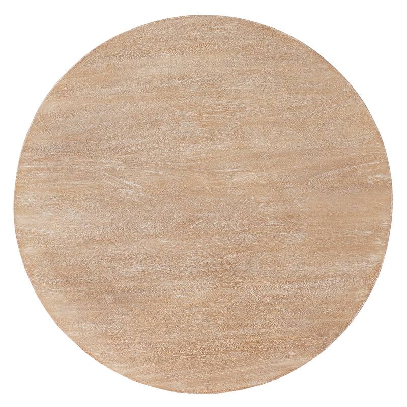 Milan Coffee Table, 32 Inch Round Top, Mango Wood with Sandblasted Natural Brown, Open Sled Base