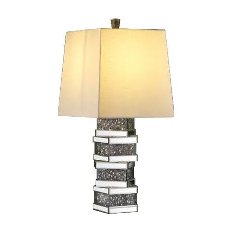 Table Lamp with Stacked Cuboid Shape and Faux Stones Inlay, Silver
