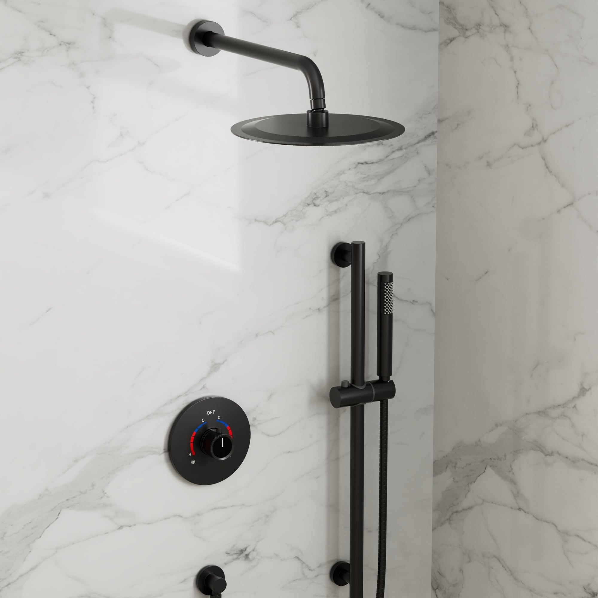 GRANDJOY 10" Wall-Mounted Shower Head System and Handheld Shower with Sliding Bar