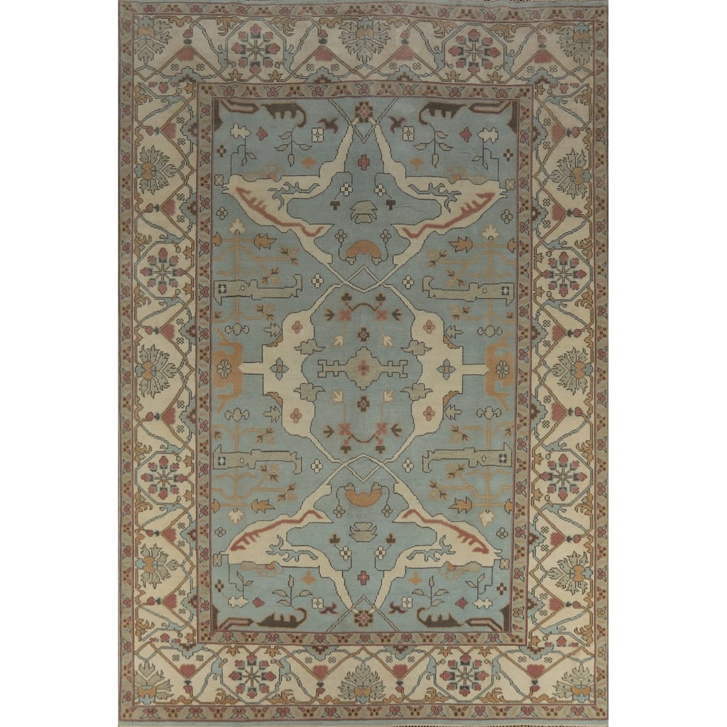 Light Blue Oushak Indian Area Rug Handmade Oriental Wool Carpet - 8'9" x 11'9"