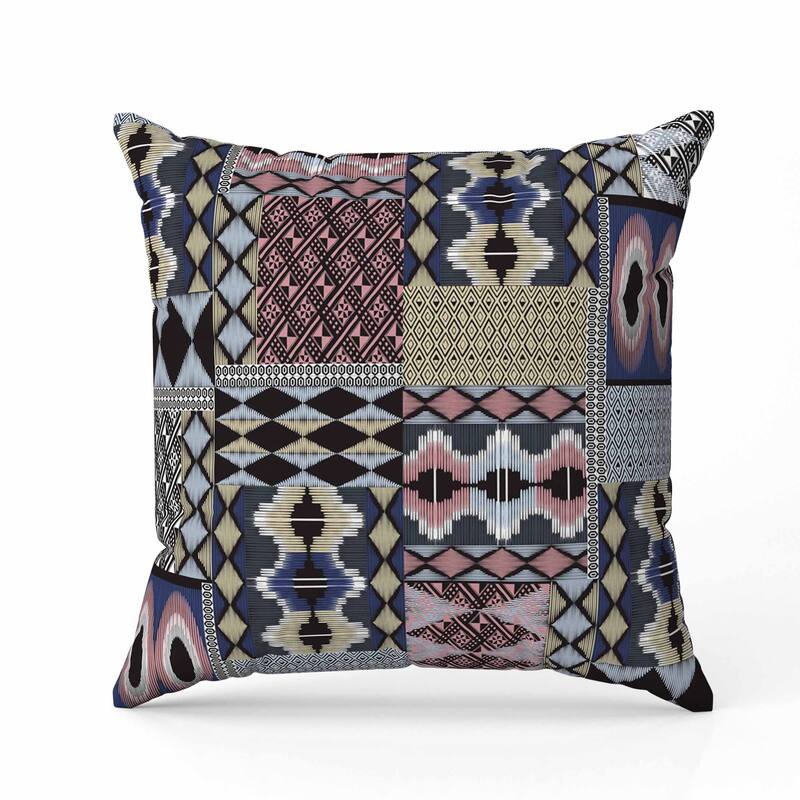 Patched Perfection Indoor/Outdoor Reversible Throw Pillow Pink and Blue