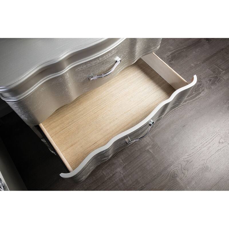 Glam Stylish Modern Silver 1pc Nightstand Solidwood Turned Wood Leg Curved Front Panels Bedroom Furniture Bedside