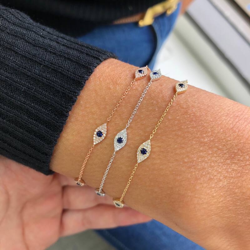 Joelle Collection Evil Eye Diamond Bracelet - Blue Sapphire With 14K Gold Bracelet Elegant Gift Stackable Brcaelet