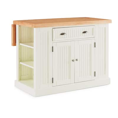 Homestyles Nantucket Off-White Wood Kitchen Island with Wood Top - 48' x 26' x 36'