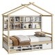 preview thumbnail 23 of 22, Twin Pine Wood House-Shaped Bed w/Roof, Side-Shelves,Under Bed Storage