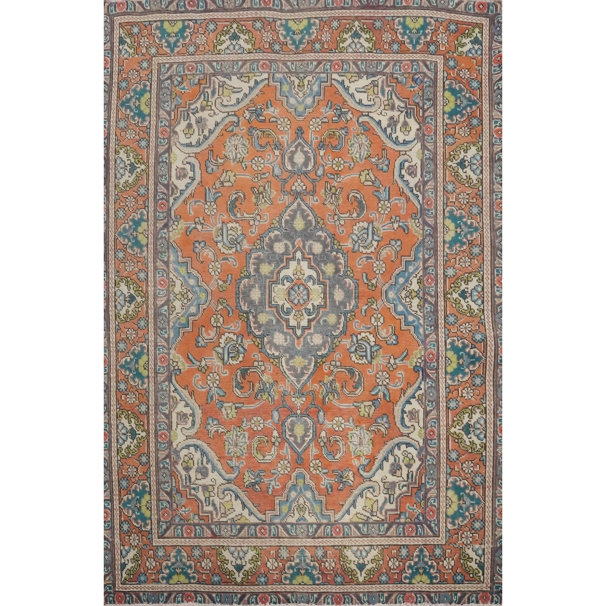 Hand Knotted Oriental 100% Wool Carpet Traditional Floral Oranges & Rust Tabriz Area Rug - 6' 0'' X 4' 6''