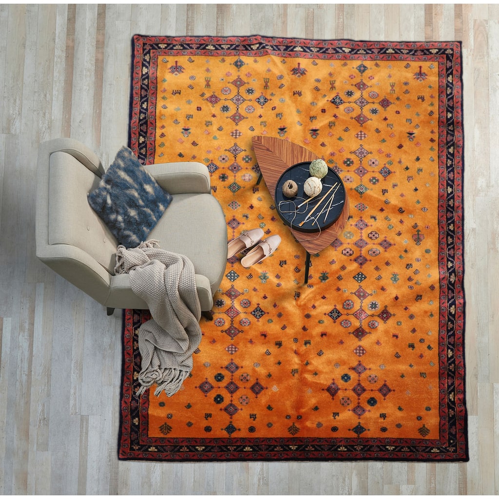 4'x6' Hand Knotted Gold Geometric Traditional Wool Oriental Area Rug - 4' x 6'