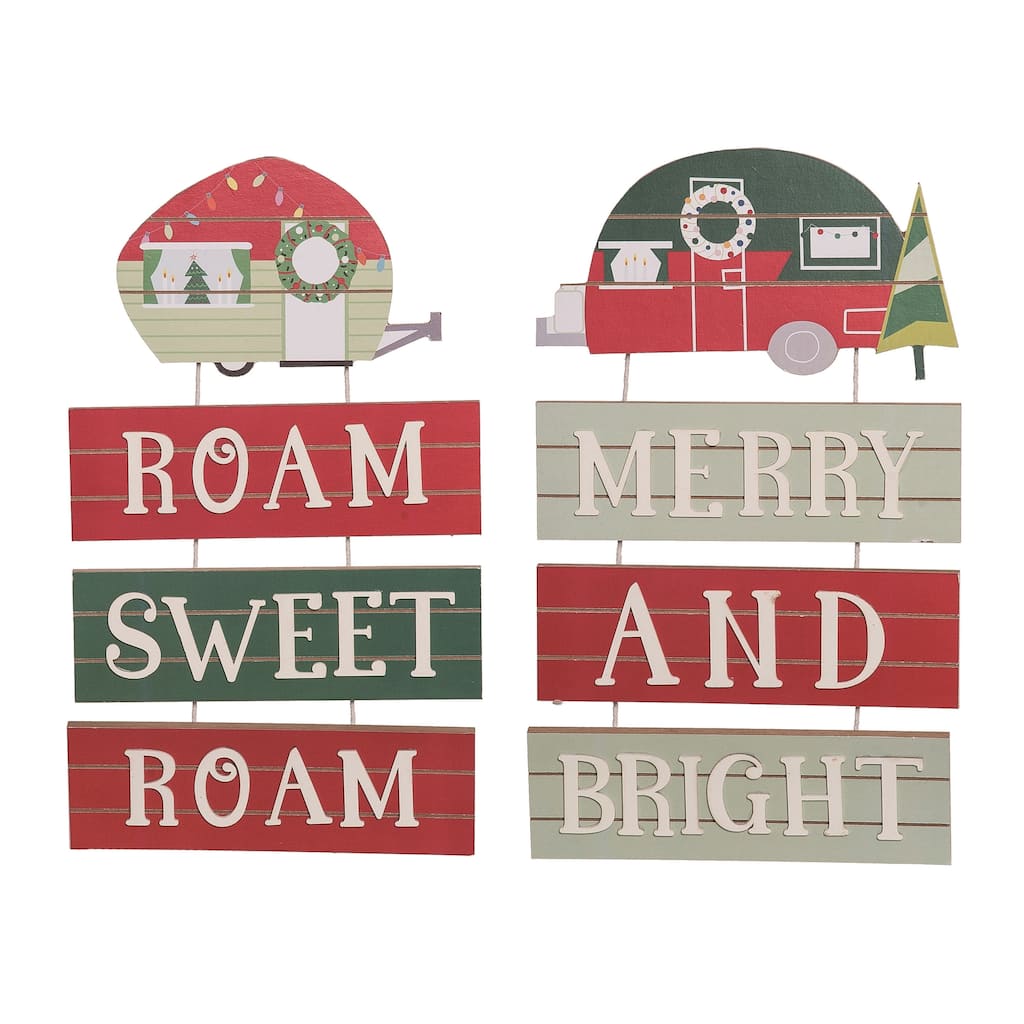 Transpac MDF Camper Christmas Layered Slatted Wall Décor Set of 2 Christmas Home Decorations