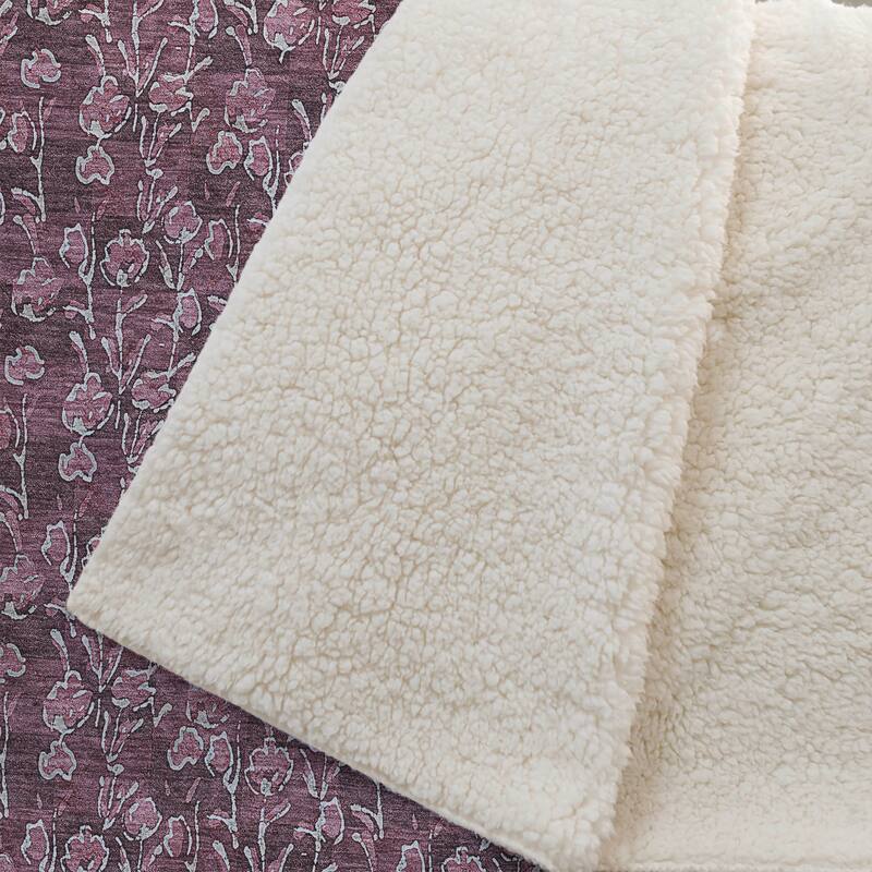 Premium Machine Washable Modern Floral Sherpa Throw Blanket