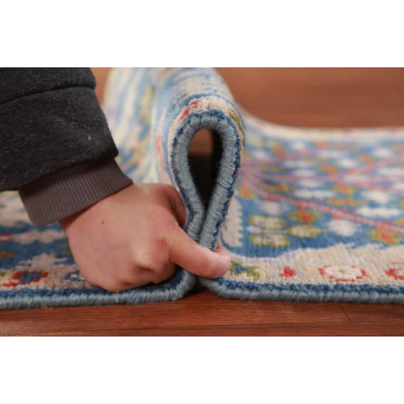 Hand Knotted Oriental 100% Wool Carpet Transitional Geometric Navy Blue & Blues Oushak Area Rug - 6' 0'' X 2' 7''