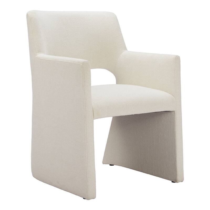 HomeRoots White Upholstered Faux Linen Dining Arm Chair - 23' X '32.7' X '26