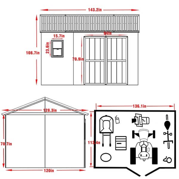dimension image slide 1 of 2, VEIKOUS Outdoor Wood Storage Shed with Lockable Door and Window - 8'x12'